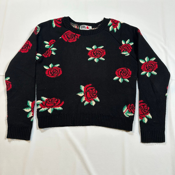 Chelsea Girl Sweaters - Chelsea Girl Rose Knit Sweater | Y2K Floral Crop | Made in U.K. | US 8 / UK 12